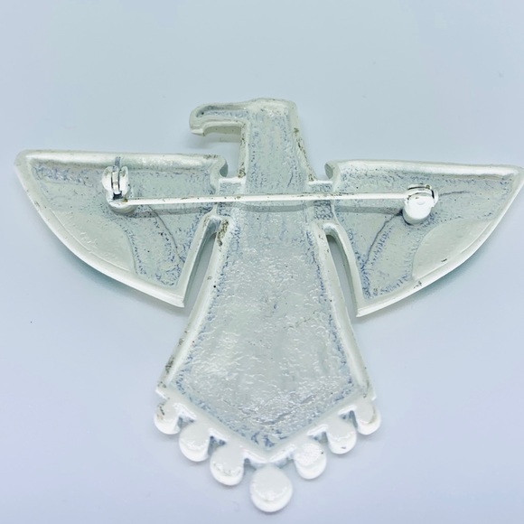 faux turquoise Thunderbird Enamel Vintage Brooch - Picture 3 of 4